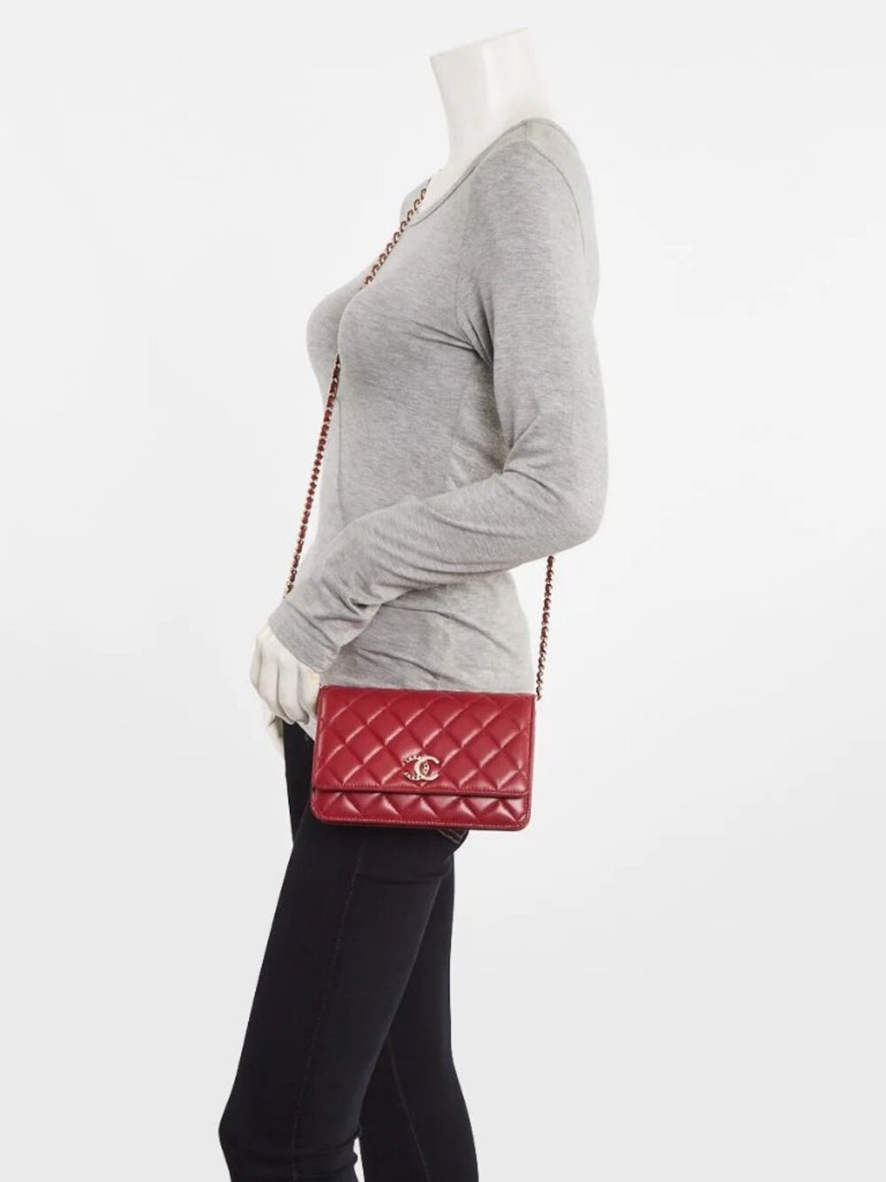Chanel Dark Red Quilted Lambskin Leather CC WOC Clutch Bag